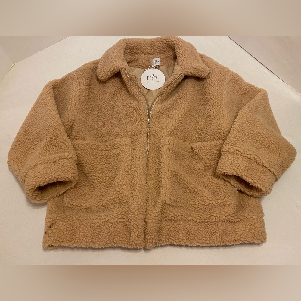NWT Princess Polly Tan Sherpa Style Zip Jacket, S/M